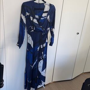 Zara Blue and White Abstract Maxi Dress size S